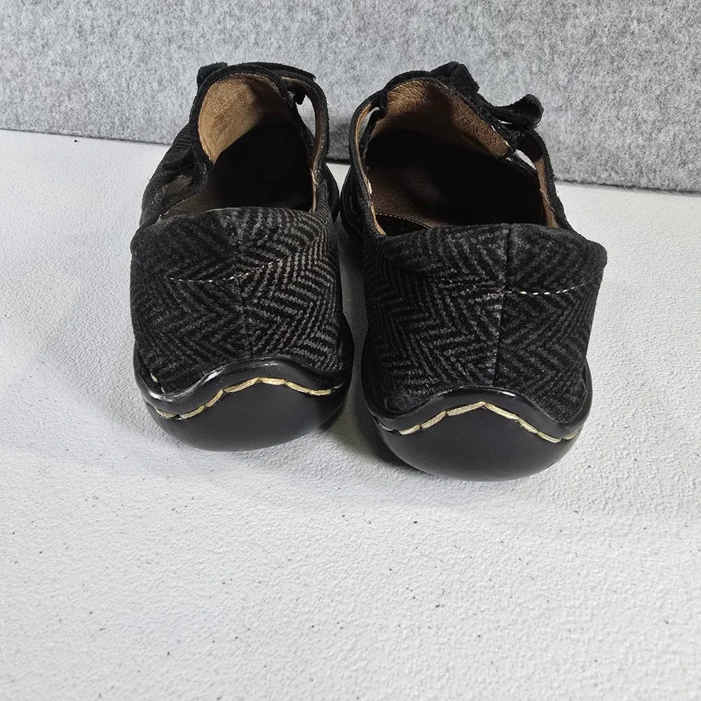 Born W4523 Herringbone Mary Jane Flats Black Grey Leather Suede Tie Womens 7 38